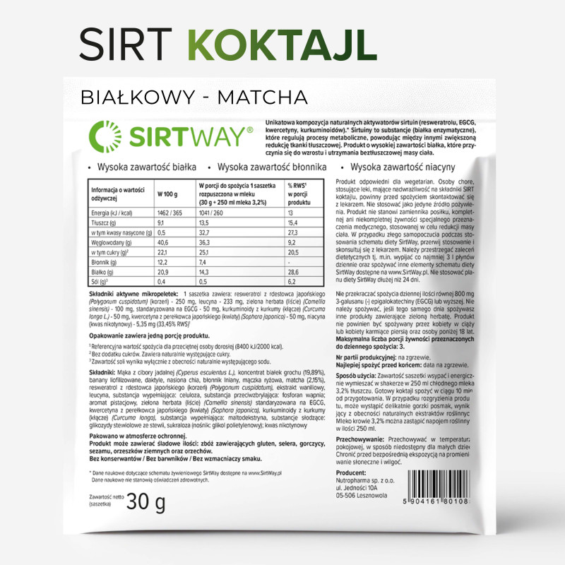 Składniki Koktajlu Sirt Białkowy Matcha